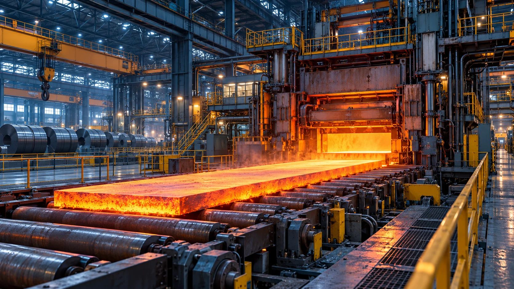 Modern steel production line with heated metal